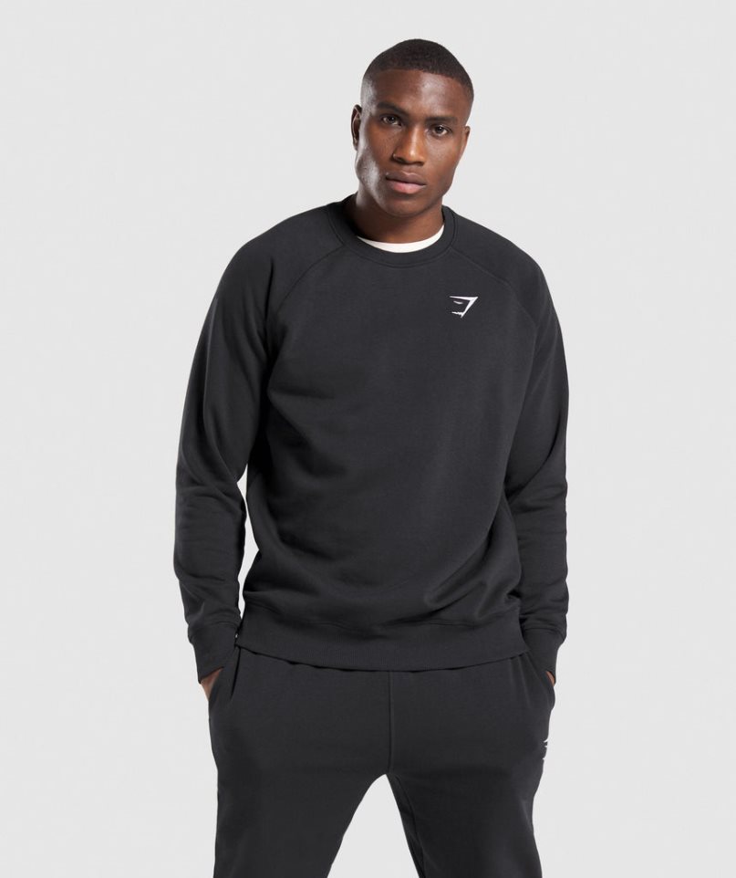 Men\'s Gymshark Crest Sweatshirts Black | NZ 9VCPYJ